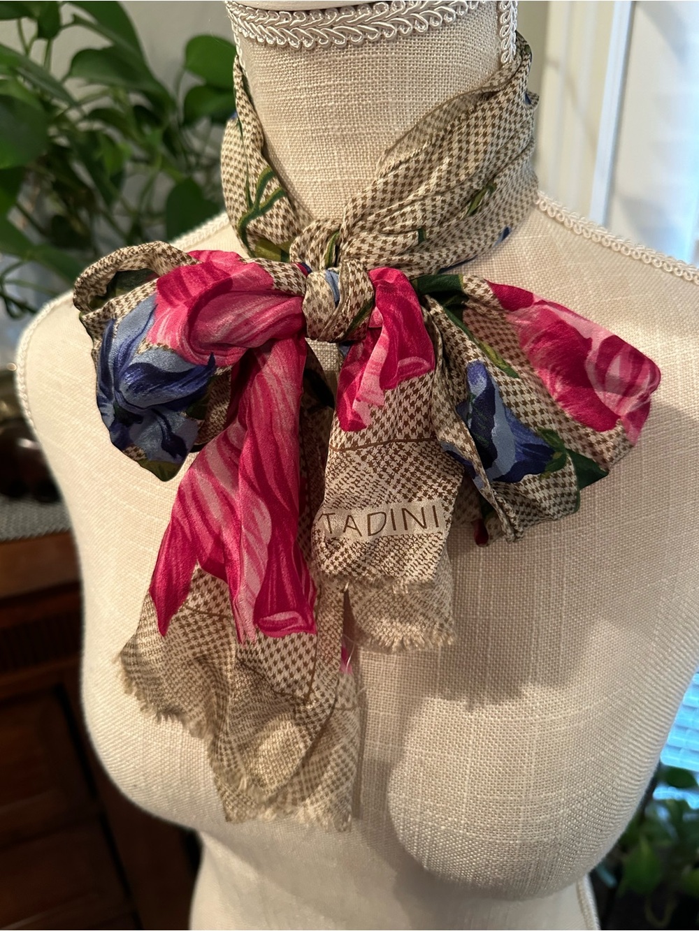 Adrienne Vittadini Floral Silk Scarf in Pink & Blue